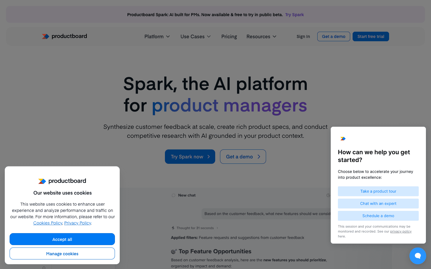 Productboard homepage screenshot