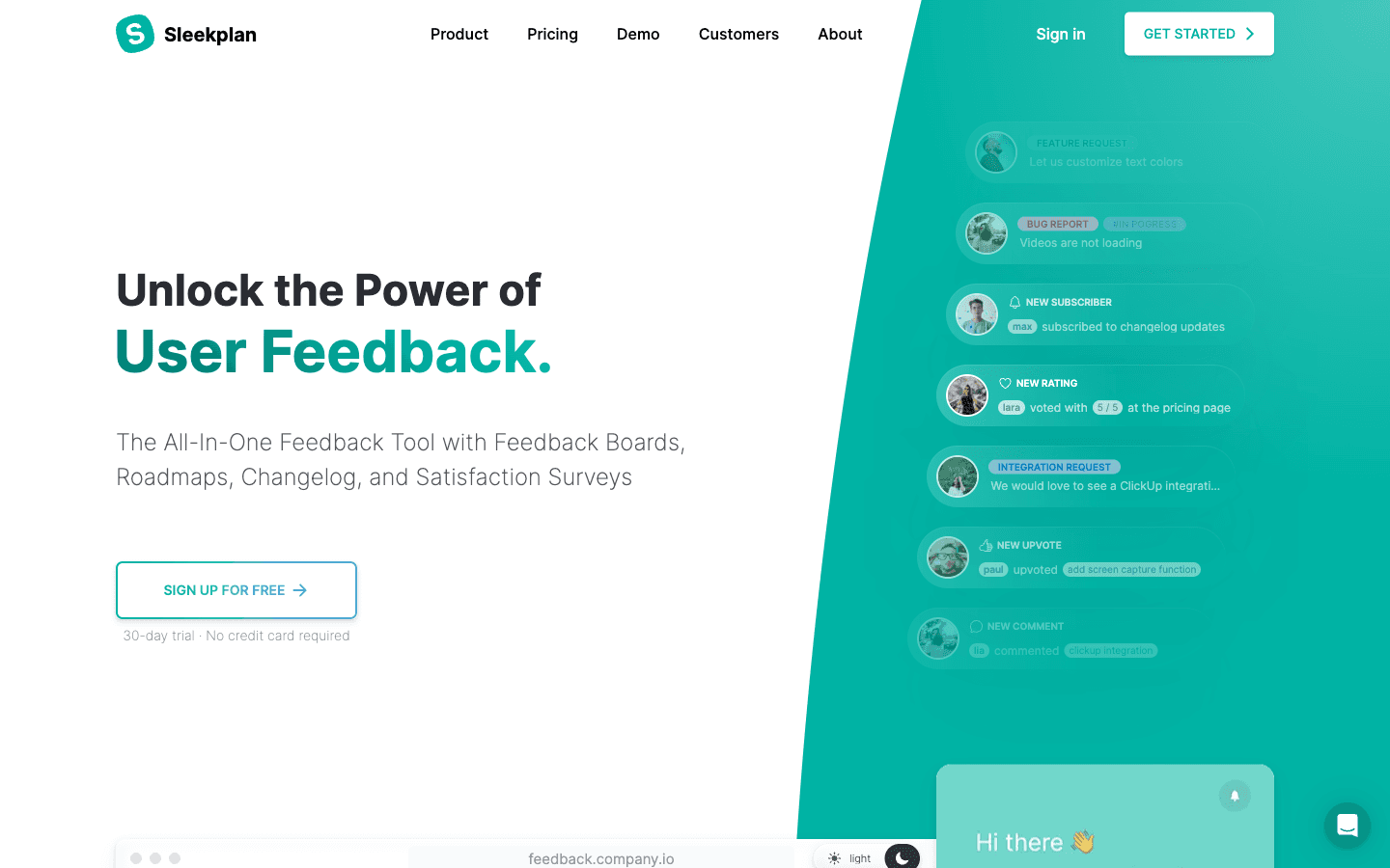 Sleekplan homepage screenshot