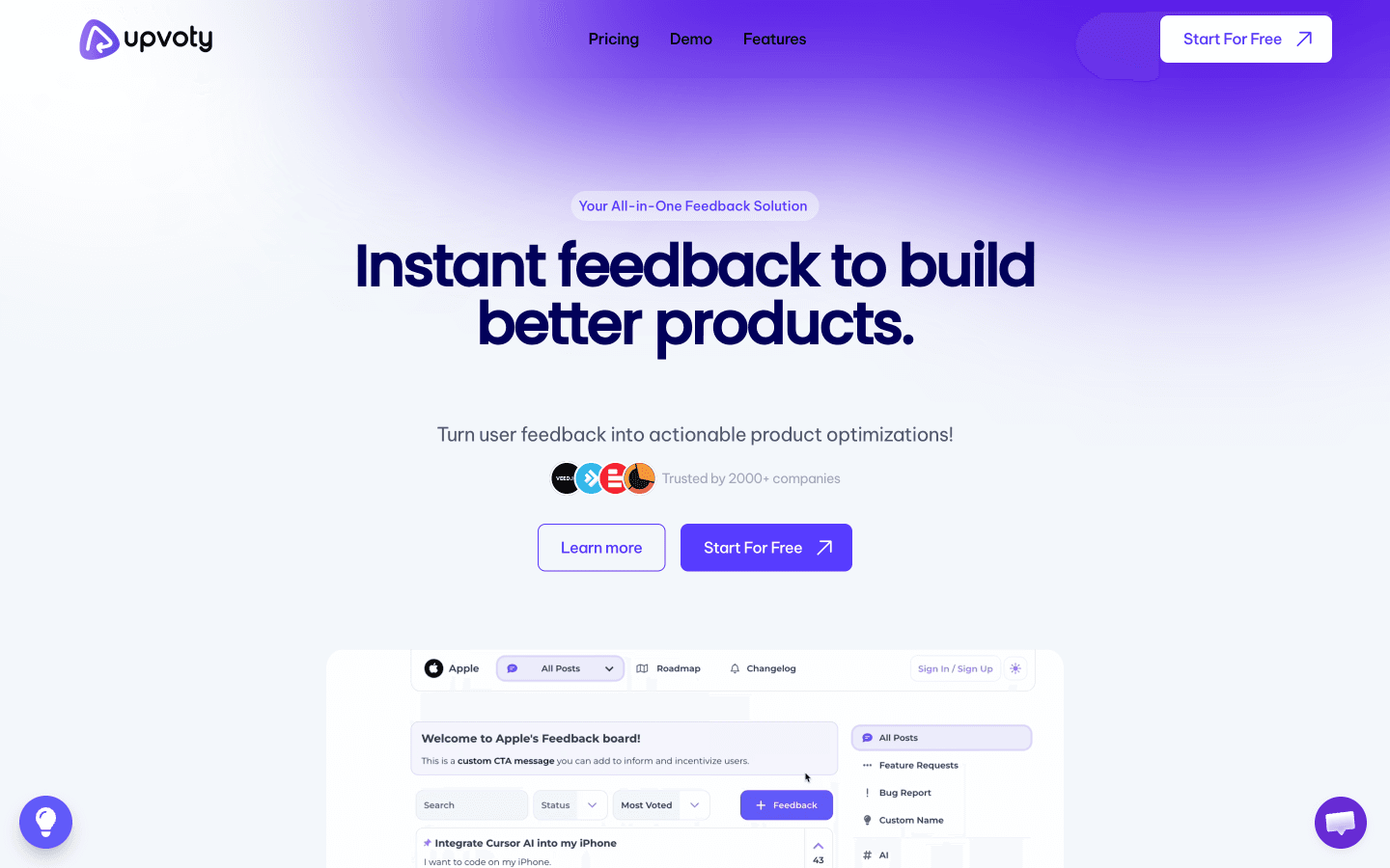 Upvoty homepage screenshot