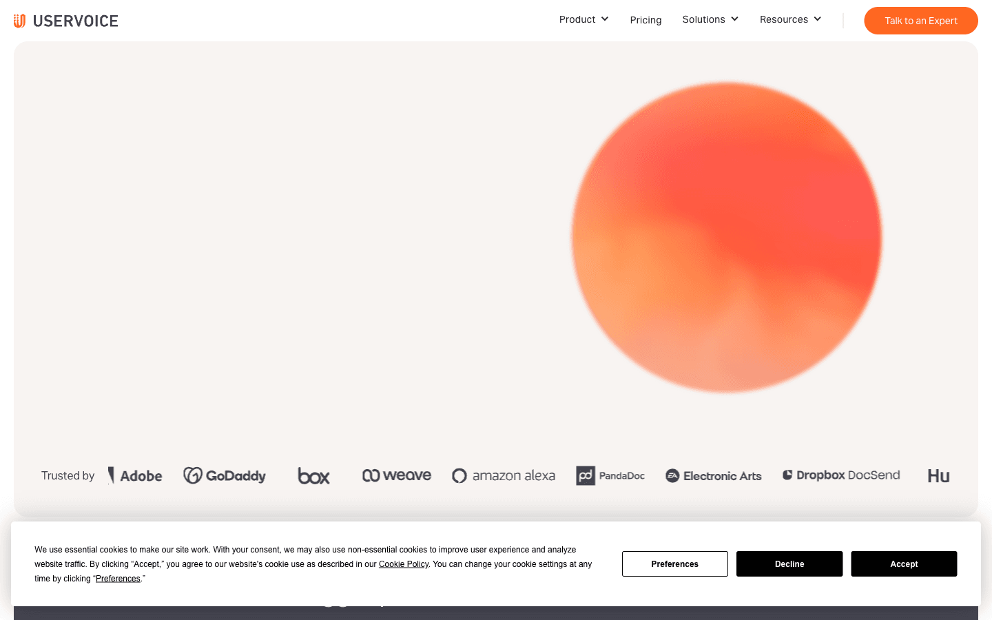 UserVoice homepage screenshot
